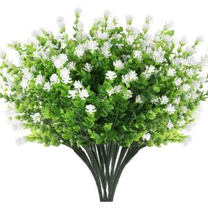 12 Bundles Artificial Flowers for Outdoors, No Fade Fake Plastic Flowers, UV Resistant Faux Plants for Outside Porch Planter, Spring Summer Home Garden Decoration, White