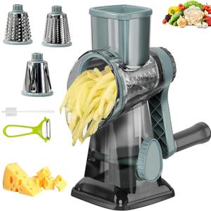 Cheese Grater with Handle, Multifunctional Manual Rotary Cheese Grater - Cheese Shredder Easily Chop Carrots, Potatoes, Vegetables and Fruits and Easy to Clean(Blue) (Gray)
