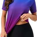 Halcurt Women's Built in Bra Rash Guard UPF 50 Two Piece Swimsuit Shirt and Board Shorts, S