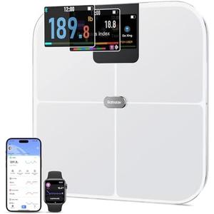 Rabater Smart Scale with Large Color Display, Digital Bathroom Scale for Body Weight BMI Muscle Mass, 25 Composition, Body Fat Scale with Heart Rate, 11.8" Large Platform, 400 lbs (White)