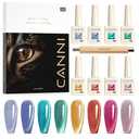 CANNI 8 Pcs 9 ML Cat Eye Gel Nail Polish Set, Red Pink Blue Green Yellow Glitter Rainbow Holographic Cat Eye Gel Polish Kit with Magnet Shimmer Colors Nail Art Manicure Salon DIY Gifts