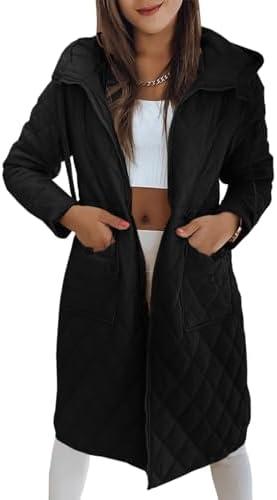 Imily Bela Womens Long Quilted Puffer Jacket Lightweight Zip Up Hooded Drawstring Winter Coats Outerwear with Pockets, Medium