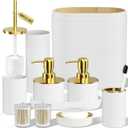 Bathroom Set, 10PC Bathroom Accessory Set, White Bathroom Accessories, White and Gold Bathroom Set with Trash Can, Soap Dispensers