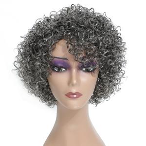 HUA Grey Glueless Wigs Human Hair Wigs for Black Women Grey Short Curly Wigs for Black Women Human Hair Mixed Kinky Curly Wear and Go Glueless Wig Ombre Gray 8 Inch Short Wigs for Older Women