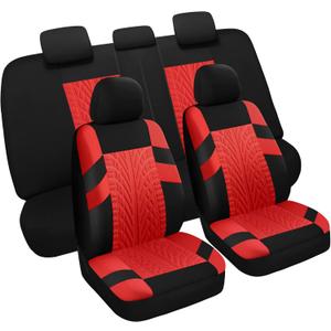 Pariitadin Car Seat Covers Full Set, Washable and Breathable Premium Cloth Automotive Vehicle Seat Cover for Car Interior, Universal Fit for Most Cars, Sedan, Truck, SUV(Black/Red)