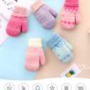 Toddler Warm Knit Mittens for Kids Girls Boys 3-5T | Soft Thick Faux Plush Lined, Windproof Elastic Cuffs, 31.5" Neck Lanyard, Easy Wear, Winter Gloves, Cold Weather Use