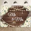 7x5ft Floral Mr and Mrs Engagement Decorations Backdrop White Flowers Wooden Wedding Shower Background Bride and Groom Engaged Ceremony Anniversary Bridal Shower Party Banner Photo Booth Props