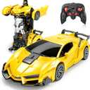 BLOOLILIES Remote Control Car for Boys 4-7 8-12 Christmas Birthday Gifts,1:18 Scale Rc Cars Transform Robot Toy Cars with 360° Rotating Led Lights & One Button Deformation, Transform Car Toys for Kids