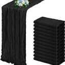 12 Pack Black Cheesecloth Table Runner 17x108 Inch Semi Sheer Boho Gauze Cheese Cloth Fabric Table Runners, for Wedding Party Baby Shower Birthday Home Decor Garden Farmhouse