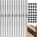 Iron Balusters for Staircase, 16 Pack Wrought Iron Balusters, 1/2" Hollow Stair Spindles Stair Balusters, Metal Balusters Spindles for Decks W/ 32 Pack Baluster Shoes