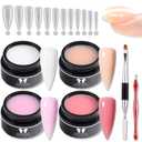 Builder Gel Nail Kit, 4 Colors Polygel for Nail Extension (Milky White, Nude, Pink, Orange) with Dual Nail Forms & Brush, UV/LED Soak Off Nail Sculpting Gel for Overlay & Repair