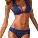 Womens Halter Padded Top Push up Bikini Set Two Piece Bathing Suit (Blue, L)