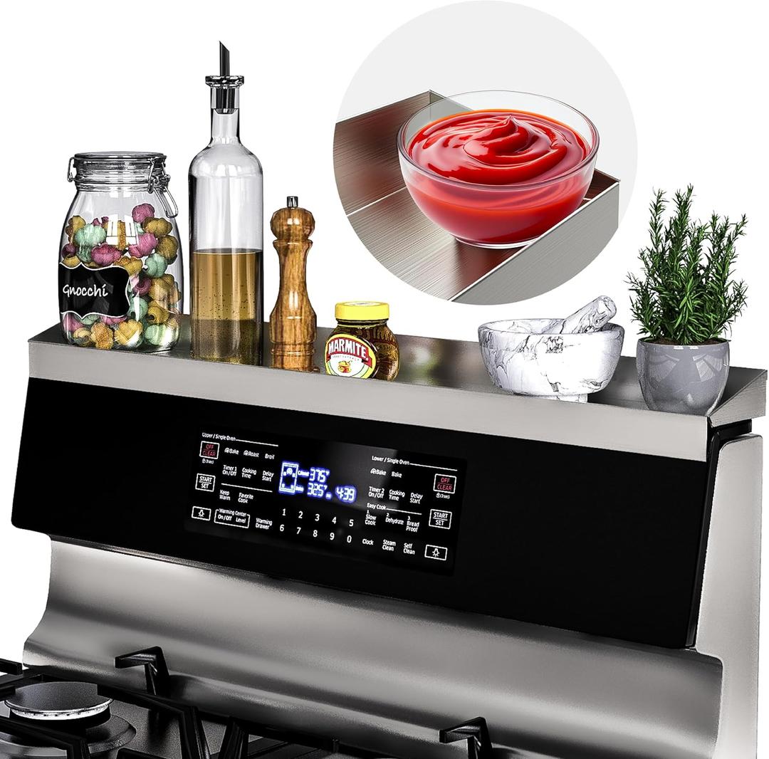 30" Upgrade Stainless Steel Stove Top Shelf, Magnetic Shelf for Kitchen, Over The Stove Spice Rack Organizer, Back of Oven Rack with Border All Around, Silver (30", Silver)