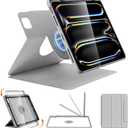 nimin Rotatable Case for iPad Pro 13 inch 2024 (M4),Detachable Magnetic Design,360° Rotating,Adjustable Stand,Pen Holder,Auto Sleep/Wake,Light Grey