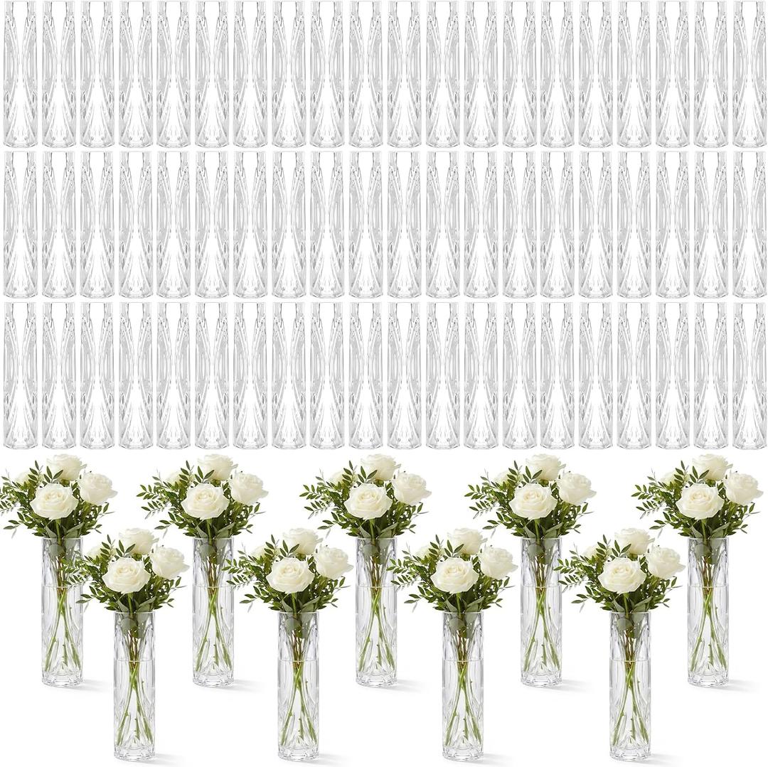 200 Pcs Plastic Bud Vases in Bulk Clear Small Flowers Vases for Centerpieces Wedding Decorations Home Banquet Formal Dinners Party Table Decor Office Ornaments (1.2 * 5.5inch,Pattern)