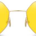 FEISEDY Hipster Small Polygon Women Men Sunglasses Delicate Metal Frame B2254 (Golden Frame Yellow Lens)