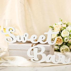 Bucherry Wedding Sweet Bar Table Sign Wooden White Sweet Bar Table Decorations Wood Hollow Standing Centerpiece for Wedding Shelf Birthday Party Decor