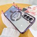 Fiyart Designed for Samsung Galaxy S21 Case,Compatible with MagSafe Love Heart Plating Camera Protection Clear Glitter Magnetic for Women Girls Shockproof Phone Cover Bumper 6.1"-Purple