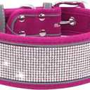 Rhinestone Dog Collar Soft Comfortable Stylish Dog Collar with Bright Reflective Stripe Adjustable Diamond Crystal Pet Collar for Small Medium and Large Dogs (S fit Neck 12-15", Hot Pink)