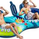 QPAU Inflatable Double River Tube, 2 Person 660lb Capacity, Puncture-Resistant 93" Sturdy Heavy Duty River Float, River Raft with Ergonomic Backrest, Cooler & Cup Holders for Family (Dark Blue)