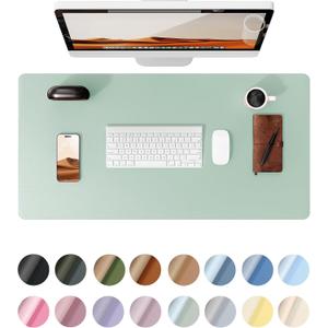 YSAGi Leather Desk Protector, Office Mat, Large Mouse Mat, Non-Slip PU Leather Blotter, Laptop Pad, Waterproof Writing Pad for Office and Home (Pale Green, 31.5" x 15.8")