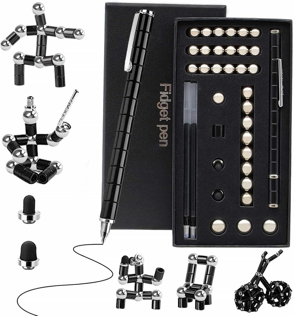Magnetic Fidget Pen Men's Gifts - Novelty Christmas Stocking Stuffers for Adults, White Elephant Gifts, Cool Gadgets Stuff Fidget Toys Adults, Anxiety Relief Items Gift for Tech Lovers Office Worker (Standard-black)
