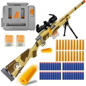 AGM MASTECH M24 Foam Blaster, Shell Ejecting, Safety Switch, Adjustable Stock 41.8 Inch, Fast Dart Loader, Scope, 40 Darts, 20 Casings, 2 Mags, Tactical Gear for Teens 14+ Adults(Yellow), Medium