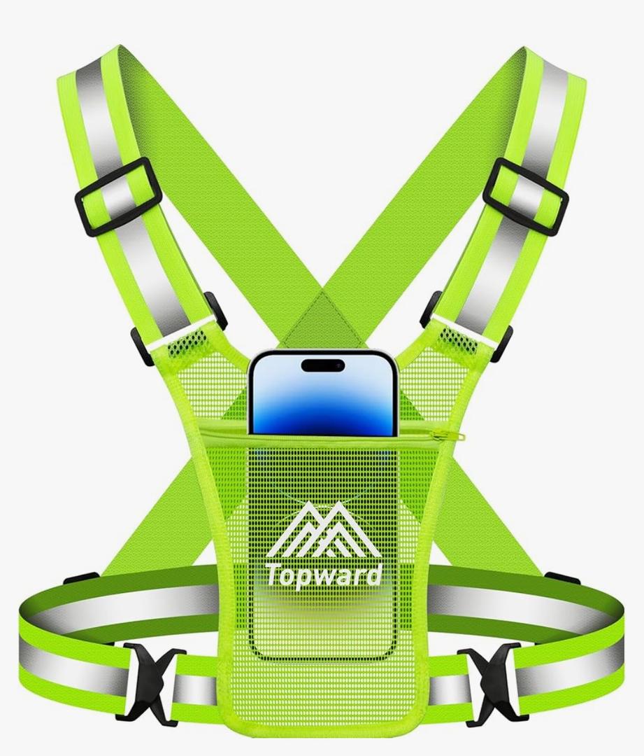 Running Vest Chest Phone Holder for Women Men, Reflective Vest Safety Gear for Dog Walking Cycling - Adjustable Waist/Shoulder