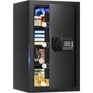 5.1 Cuft Large Home Safes Water and Fireproof with Digital Keypad & Key Lock, Fire Security Safes with 3 Removable Shelves, Anti-Pry Safe Box for Money Documents Jewelry, 23.62"H x 14.96"W x 12.2"D
