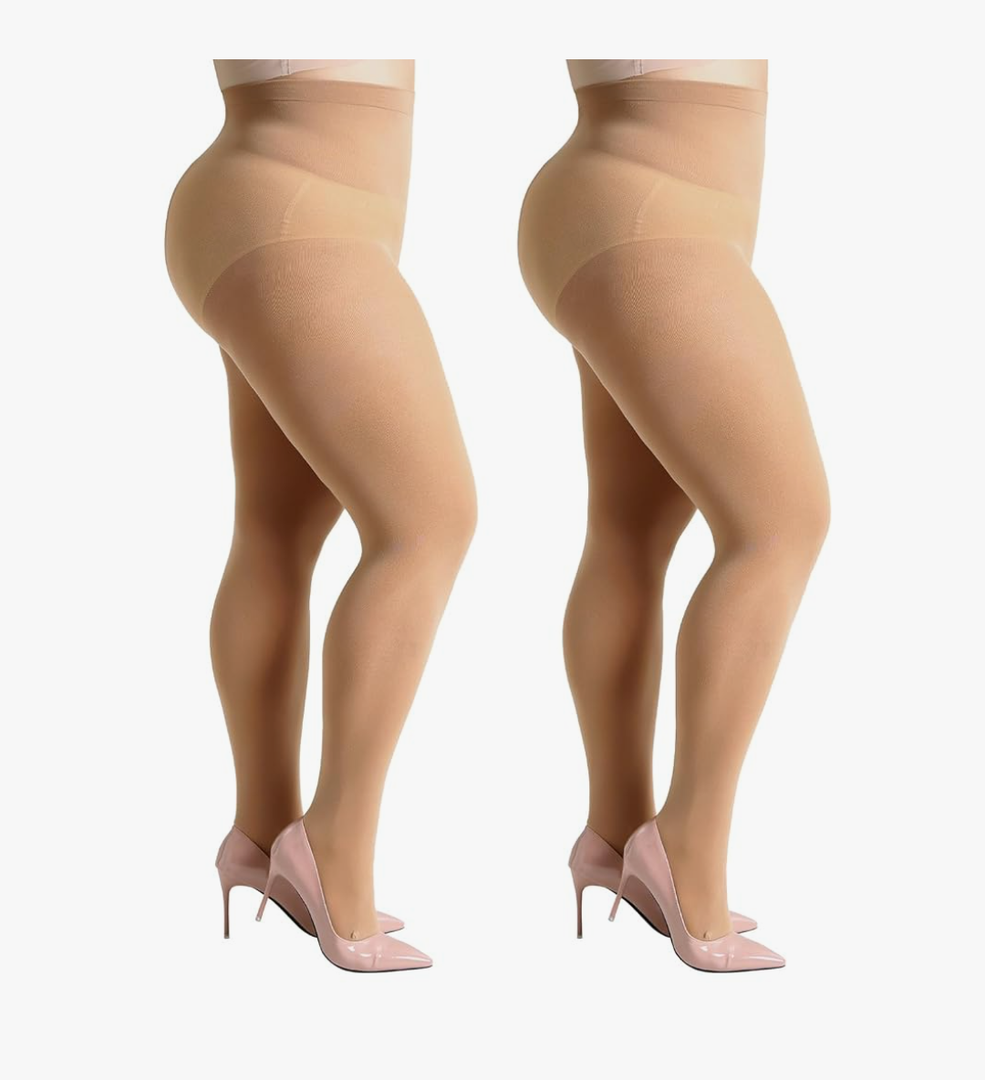 MANZI Women's 2 Pairs Control Top Tan Pantyhose High Waist Plus Size Tights Ultra-Soft, Size XXL