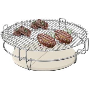 SafBbcue Upgraded Grill Grate for Kamado Joe Classic & Other Kamado Grill, 18 Inch Cooking System Kit for Large Big Green Egg BGE Charcoal Grill, Flexible Grill Grate Base Set with Heat Deflector