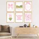 Set of 6 Trendy Pink Christian Canvas Wall Art Bible Verses Preppy Posters Coquette Pink Bow Biblical Painting Pictures Religious Scripture Prints for Girls Room Dorm Apartment Living Room Bedrom