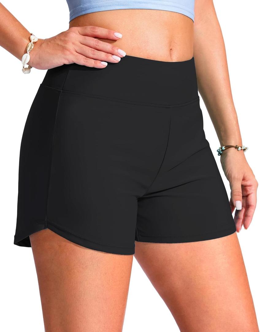 G Gradual Women's 4" Swim Board Shorts High Waisted Tummy Control Swimsuit Bathing Suit Bottoms for Women with Liner Pocket S