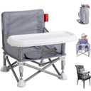 Tiny Marvels Portable Booster Seat, Foldable Baby High Chair with Removable Tray, Safety Harness & Carry Bag  for Toddlers Ages 6M-3Y, Ideal for Dining, Travel, Camping & Family Time (Grey)