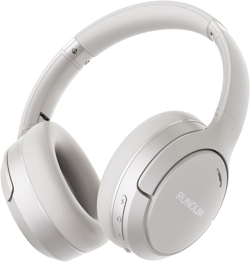 RUNOLIM Hybrid Active Noise Cancelling Headphones, 70H Playtime, Built-in Microphone, Bluetooth Wireless Over Ear Foldable Headphones with HiFi Audio, Home Travel Office (Silver)