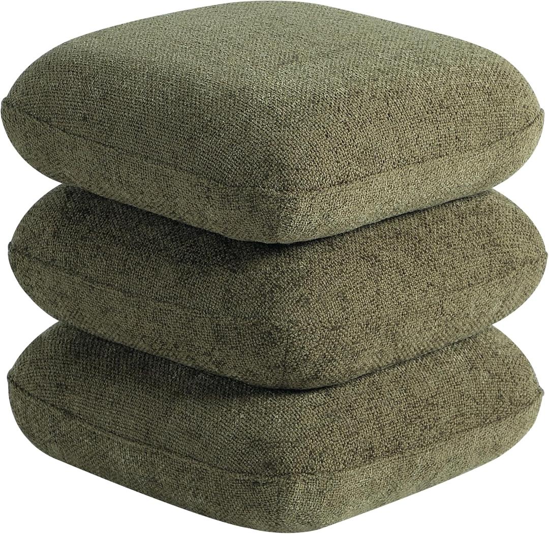 Get Set Style 360 Swivel Linen Ottoman, Modern Upholstered Foot Stool, Multifunctional Vanity Chair Accent Stool for Small Space, Living Room, Bedroom, Entryway, Olive Green, 17.3"D x 17.3"W x 17.7"H