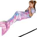 Toddler Mermaid Tail Blankets Glittering Cozy Soft Flannel Rainbow Colorful Gifts All Season for Toddlers/Kids (Purple Pink)