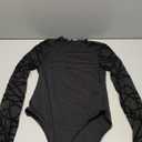 Avidlove Women Long Sleeve Bodysuit Crew Neck Body Suits Mesh One Piece Leotards Shirt Going Out Bodysuit Tops (Medium, Geo Pattern)