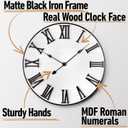 Large Wall Clock 24" Round - Silent Metal & Wood Large Farmhouse Wall Clock For Living Room Decor with 3D Roman Numerals - No Ticking - Noiseless Big Wood Decorative Clocks for Living Room Decor
