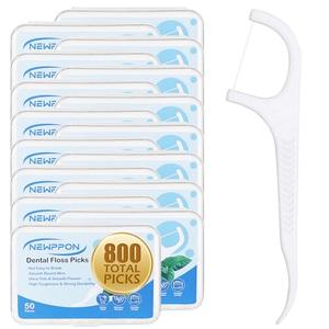 Newppon 200 Count Dental Floss Picks – Unflavored Floss Sticks with Built-in Toothpick – 4 Boxes  Strong & Smooth Dental Flossers for Family Oral Care at Home Office & Travel – Adults & Kids