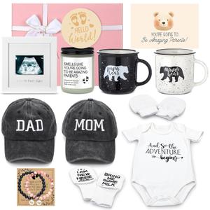 Teenyyou 15 Pcs New Mom Gifts for Women Pregnancy Announcement for New Parents Gender Reveal Gifts Bear Mug Decision Coin Baby Socks Bodysuit Set for First Time Mom Expecting Parents to Be Baby Shower