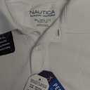 Nautica Boys' School Uniform Short Sleeve Polo Shirt, Button Closure, Moisture Wicking Performance Material (7, White)