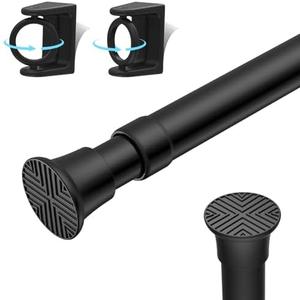 AIZESI 1PCS Spring Tension Curtain Rods 23 to 46 Inch Black Tension Rod Spring Curtain Rod Short Curtain Rod Tension Adjustable Curtain Rods for Kitchen, (With One Set Rod Holder)