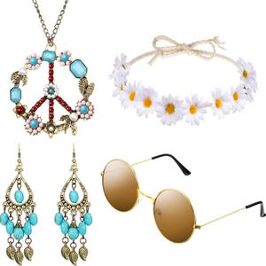 Hicarer Hippie Costume Accessories Include Sunglasses, Peace Sign Necklace, Boho Headband and Earring for 60s 70s Party (Classic)
