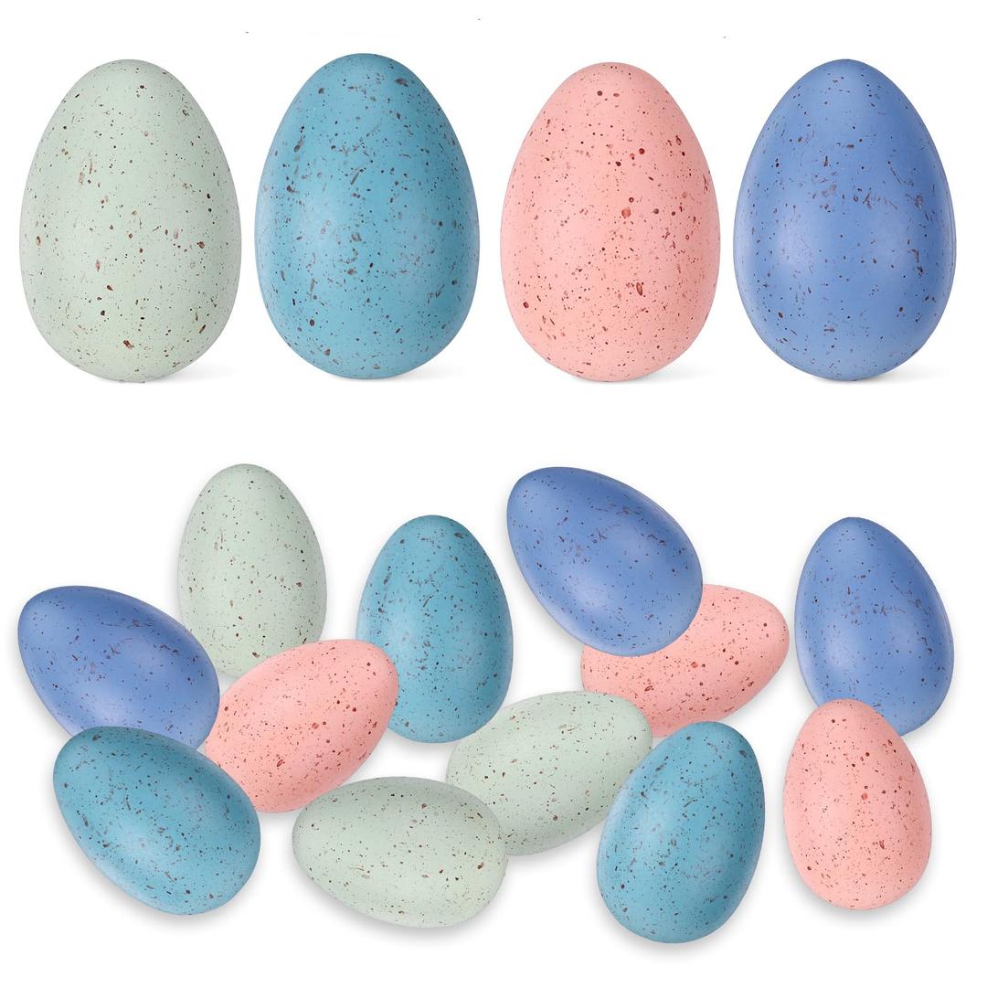 16 Pcs Speckled Easter Eggs, 2.4 Inch Plastic Easter Eggs Decorations for Home Bowl Vase Basket Fillers Pastel Faux Fake Egg Centerpiece Table Wedding Spring Party DIY (Pink,Blue,Yellow,Light Blue)