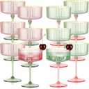XUWAIDSGN 12 Pcs Champagne Martini Glasses 9 Oz with Gilded Removable Gold Rim Coupe Glasses Pink Martini Glasses Plastic Mimosa Vintage Coupe Glasses Set For Wedding Anniversary (12, Pink & Green)