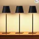 UME 3 Pack Cordless Table Lamp, Battery Operated Lamp  Portable Waterproof Rechargeable Table Lamp w/ 3 Color Temps & Stepless Dimming for Dinner, Desk, Cafe, Outdoor (Black)