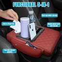 Hovom Car Center Console Cover, 12.3"6.3"1.5" Leather Armrest Cover for Cars, Multifunctional Auto Armrest Cushion Pad with Pocket, Tissue Box, Cup Holder & Phone Slot, Car Accessories (Wine Red)