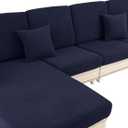 LA MEACK Couch Cushion Covers for Sectional Sofa L Shape Washable Separate Seat Chaise Couch Cover Stretch Sofa Slipcovers with 2 Pcs Pillowcases(2 Seater + 1 Chaise, Navy)