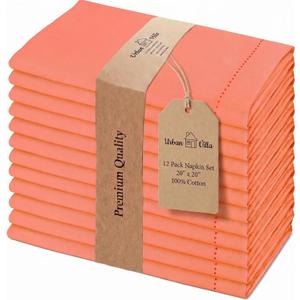 Urban Villa Cloth Napkins 100% Cotton Highly Absorbent Washable Reusable Premium Dinner Napkins Ideal for Gifts for Mothers Day Hotel Farmhouse Parties - Orange Hemstitch (20" x 20", Set of 12)